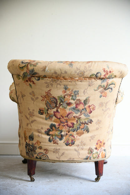 Victorian Floral Upholstered Armchair for Reupholstery