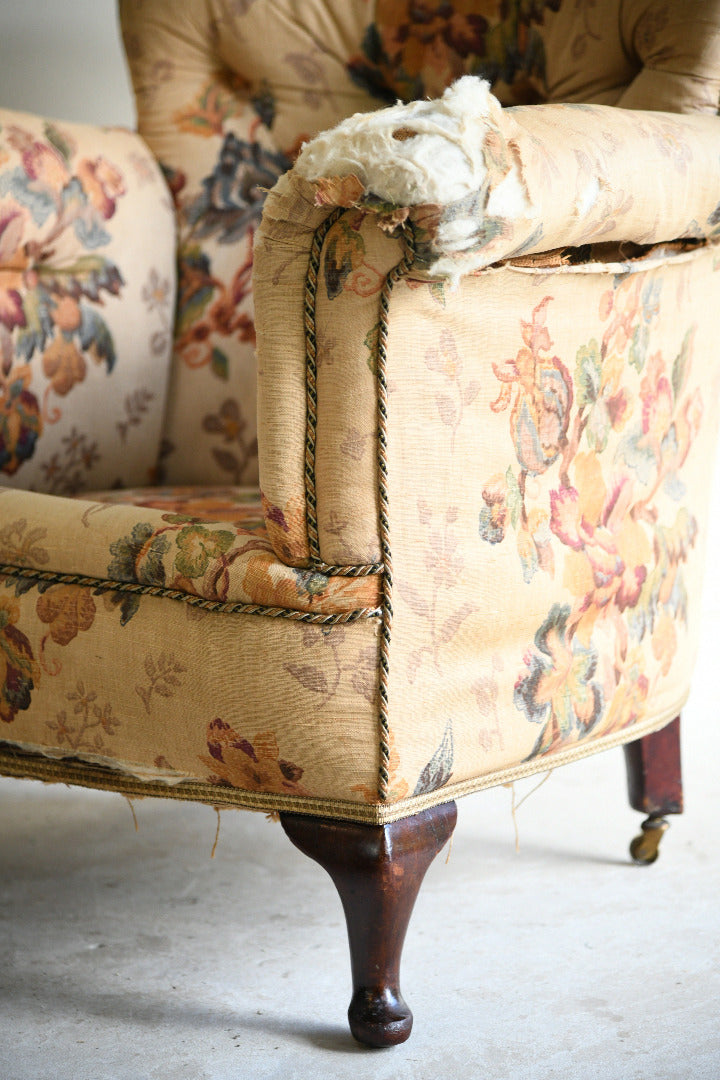 Victorian Floral Upholstered Armchair for Reupholstery