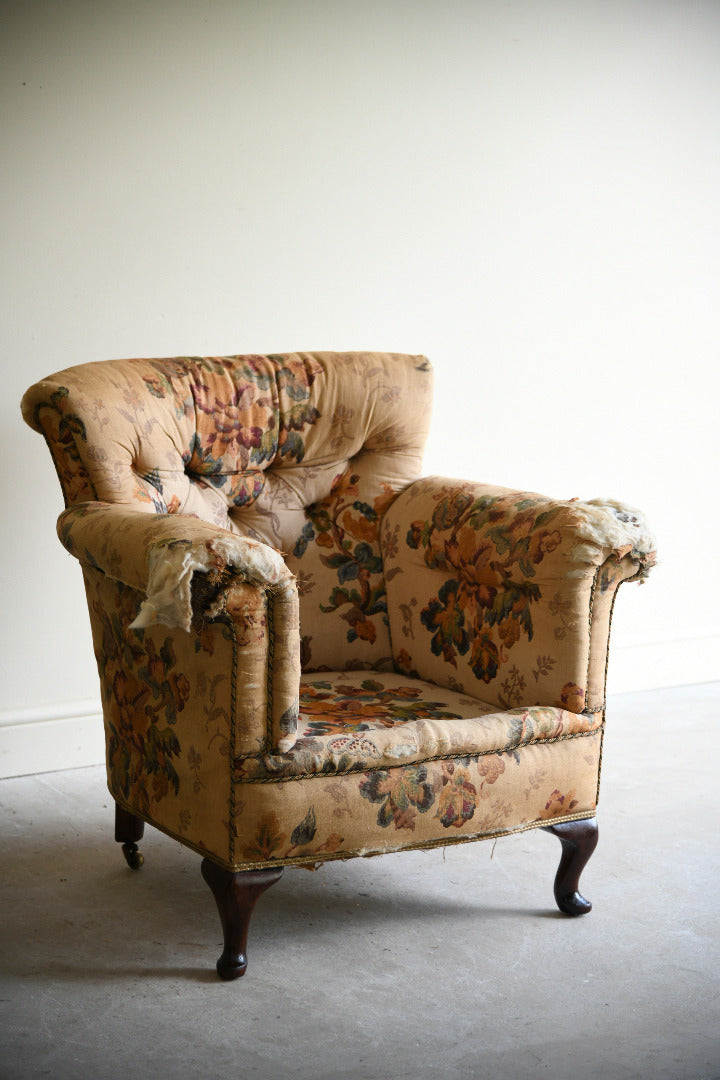 Victorian Floral Upholstered Armchair for Reupholstery