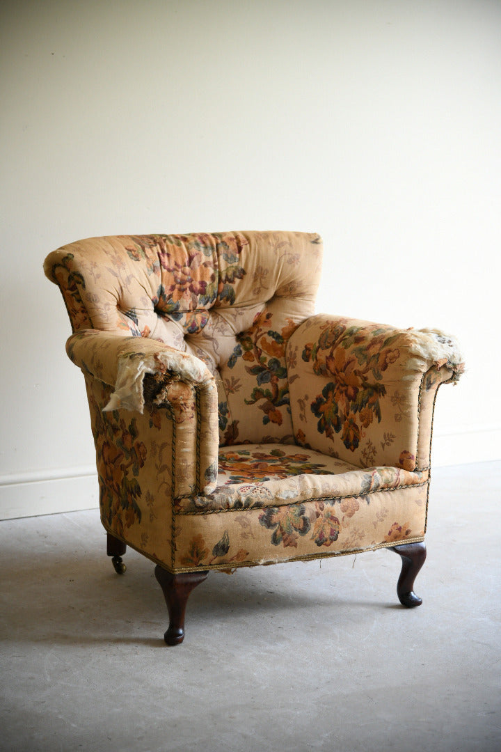 Victorian Floral Upholstered Armchair for Reupholstery