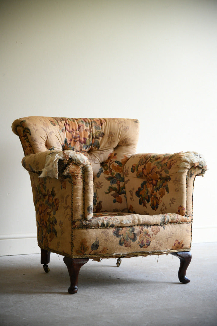 Victorian Floral Upholstered Armchair for Reupholstery