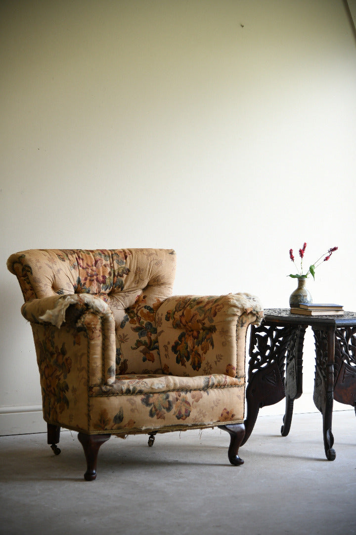 Victorian Floral Upholstered Armchair for Reupholstery