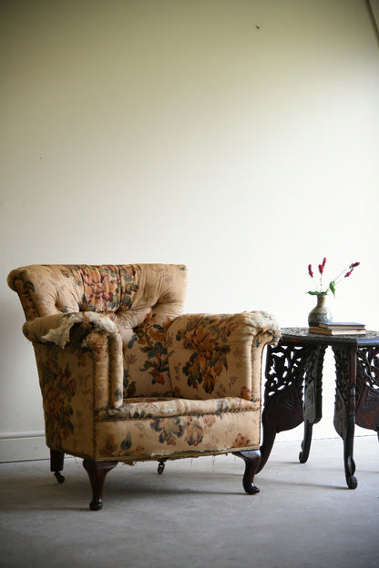 Victorian Floral Upholstered Armchair for Reupholstery