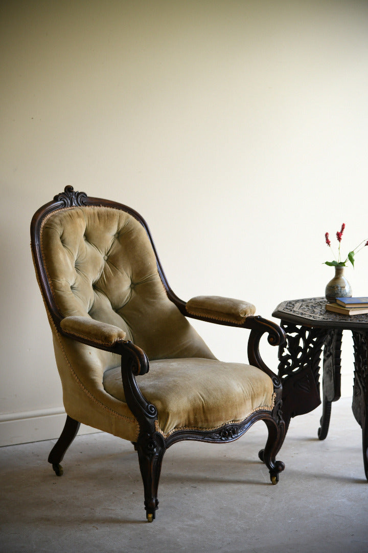 Victorian Walnut Open Armchair for Reupholstery