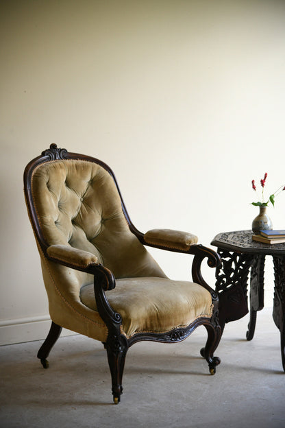 Victorian Walnut Open Armchair for Reupholstery