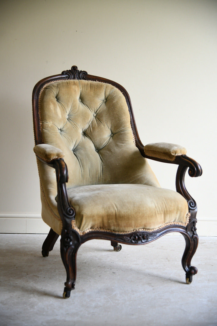 Victorian Walnut Open Armchair for Reupholstery
