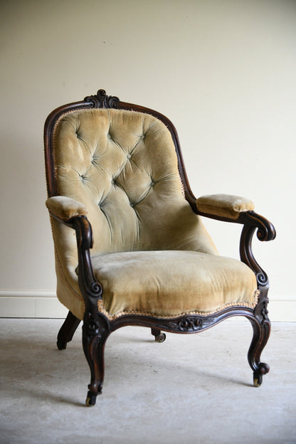 Victorian Walnut Open Armchair for Reupholstery