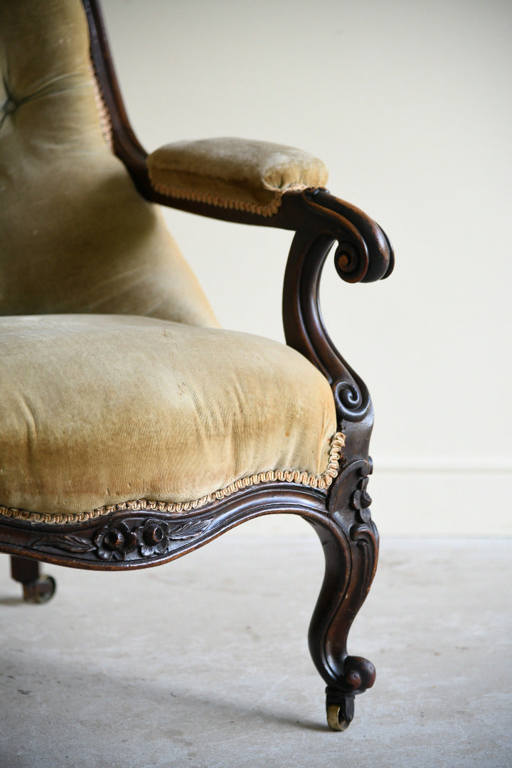 Victorian Walnut Open Armchair for Reupholstery