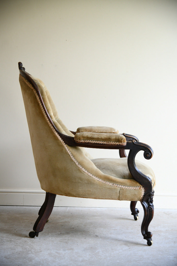 Victorian Walnut Open Armchair for Reupholstery