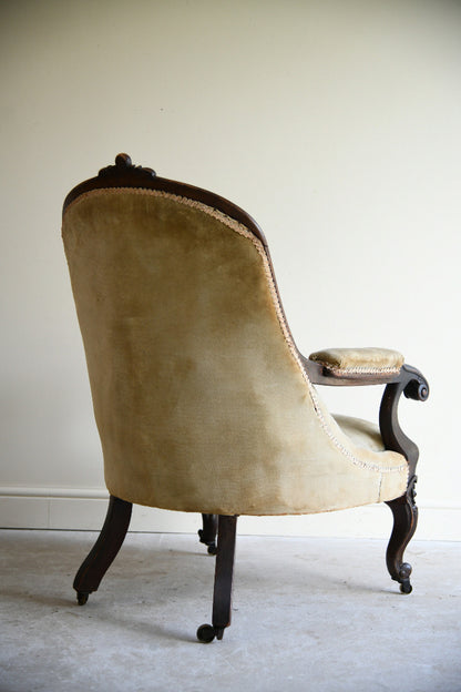 Victorian Walnut Open Armchair for Reupholstery