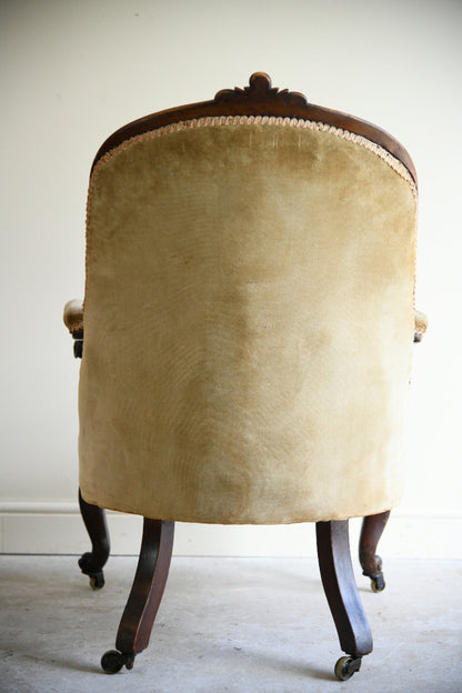 Victorian Walnut Open Armchair for Reupholstery