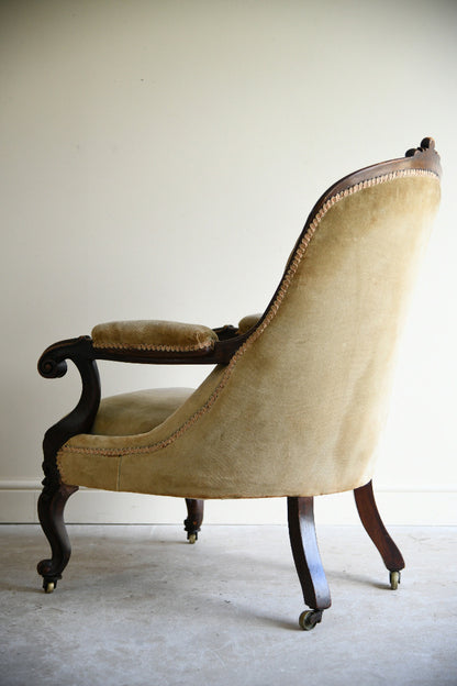 Victorian Walnut Open Armchair for Reupholstery