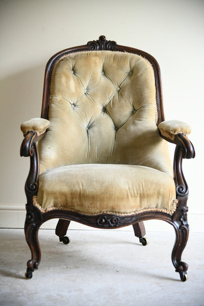 Victorian Walnut Open Armchair for Reupholstery