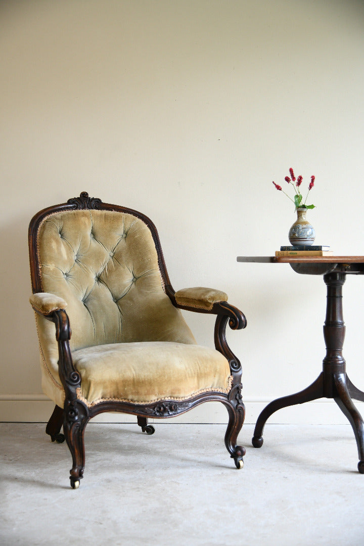 Victorian Walnut Open Armchair for Reupholstery