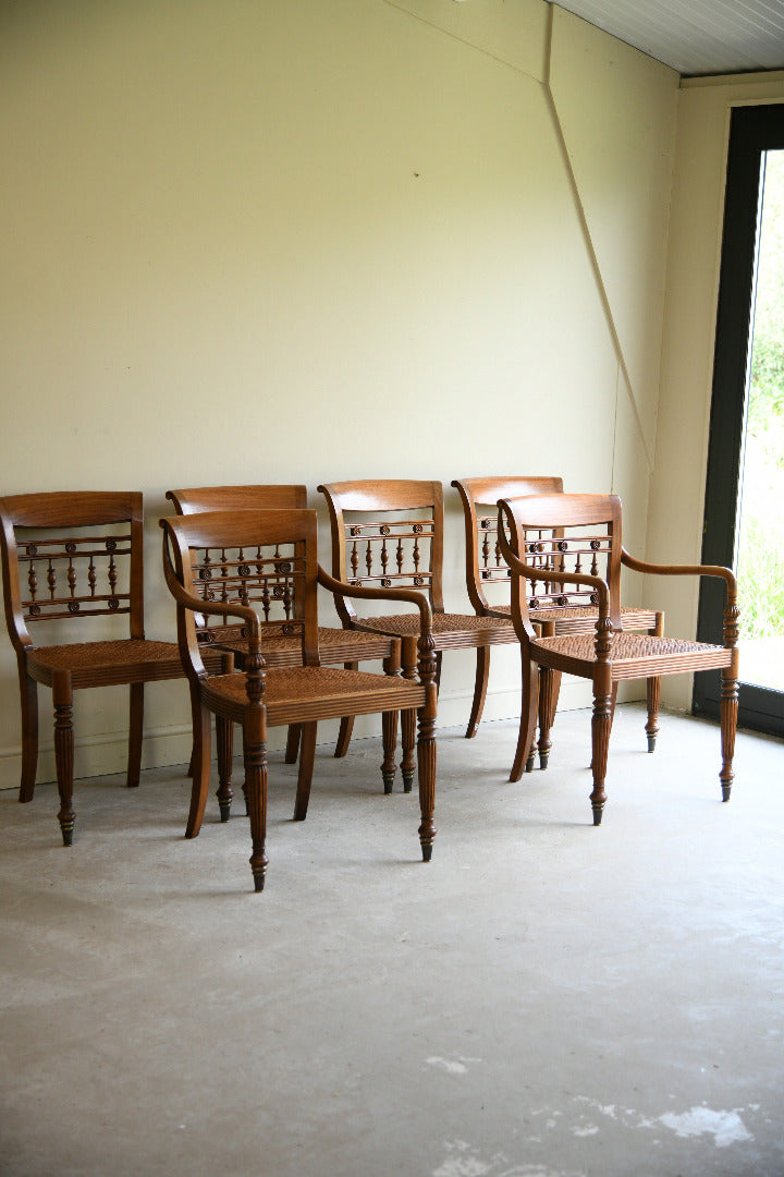 Set of Six Anglo Indian Style Cane Dining Chairs 4 Chairs & 2 Carvers