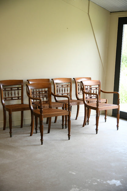 Set of Six Anglo Indian Style Cane Dining Chairs 4 Chairs & 2 Carvers