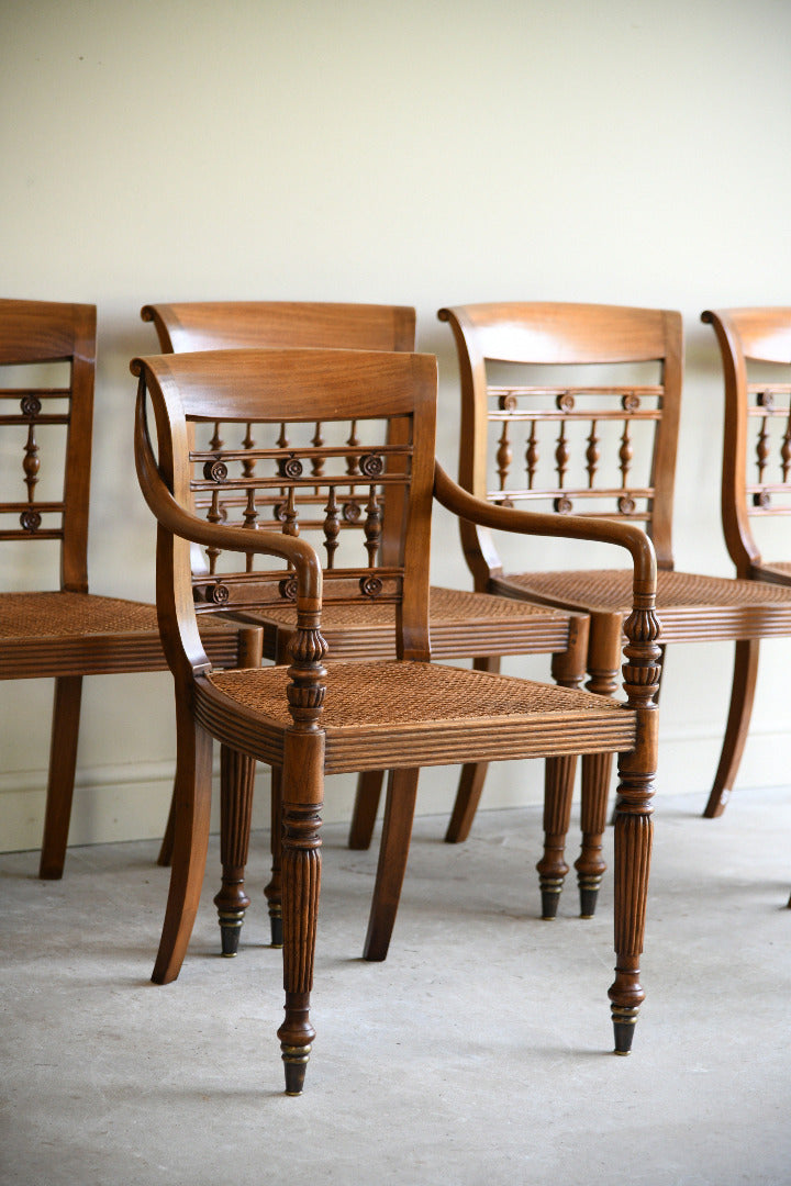 Set of Six Anglo Indian Style Cane Dining Chairs 4 Chairs & 2 Carvers