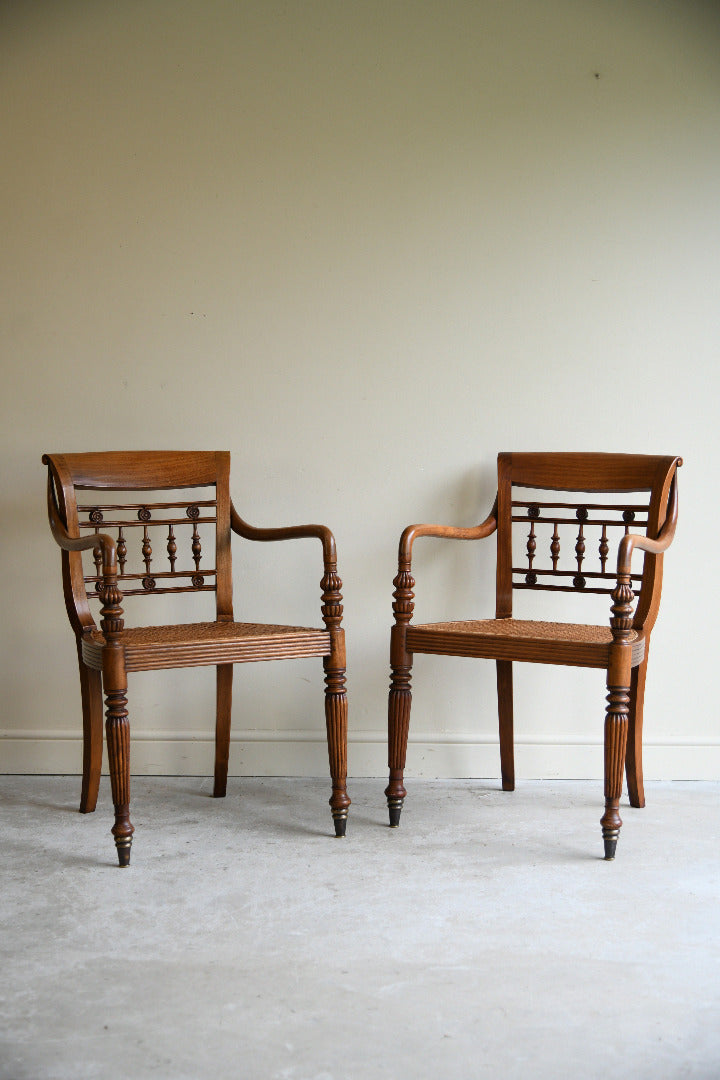 Set of Six Anglo Indian Style Cane Dining Chairs 4 Chairs & 2 Carvers