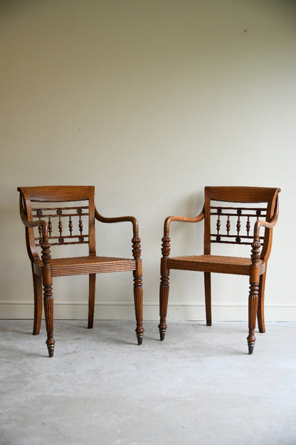 Set of Six Anglo Indian Style Cane Dining Chairs 4 Chairs & 2 Carvers