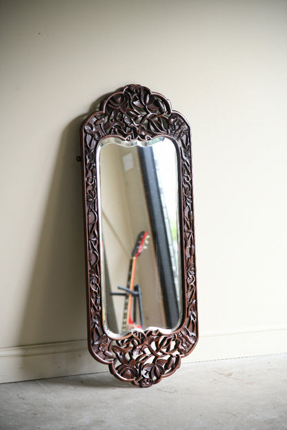Large Carved Hardwood Wall Mirror with Floral & Bird Detail