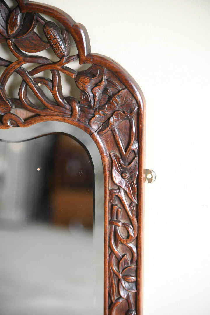 Large Carved Hardwood Wall Mirror with Floral & Bird Detail