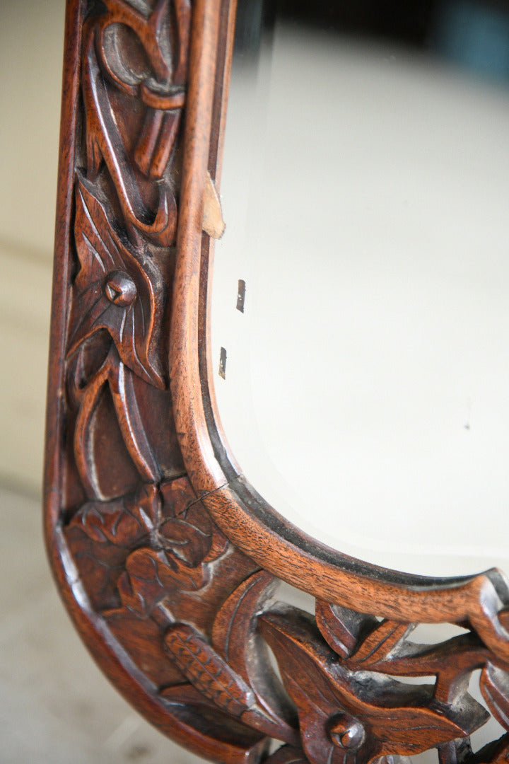 Large Carved Hardwood Wall Mirror with Floral & Bird Detail