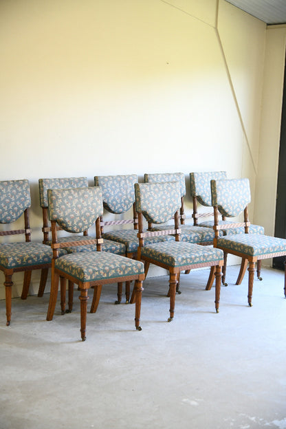 Seven Edwardian Oak Upholstered Dining Chairs