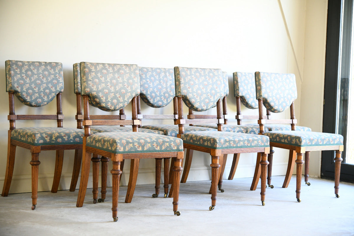 Seven Edwardian Oak Upholstered Dining Chairs