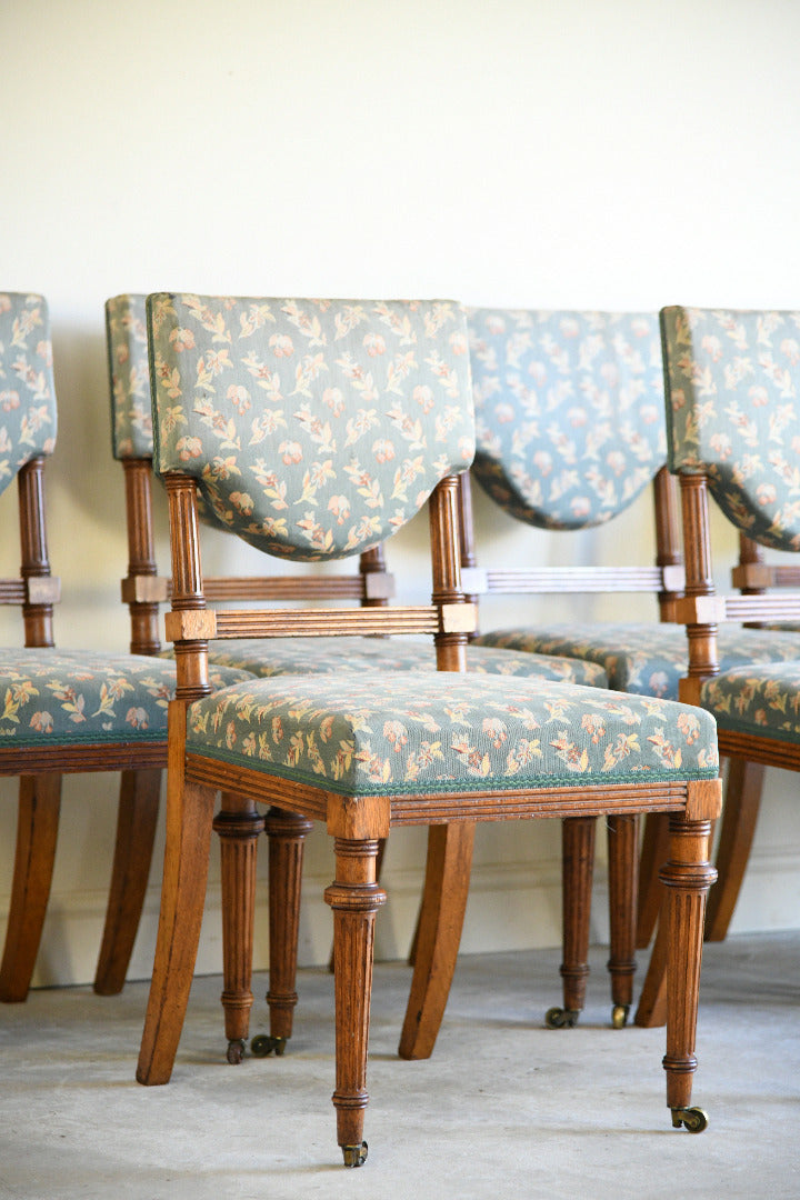 Seven Edwardian Oak Upholstered Dining Chairs