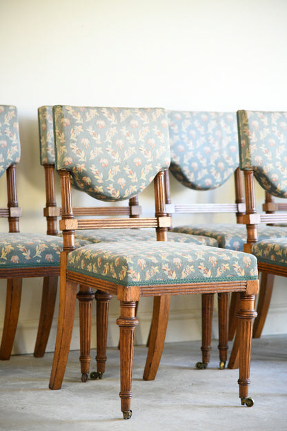 Seven Edwardian Oak Upholstered Dining Chairs