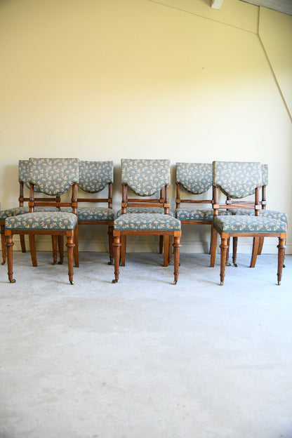 Seven Edwardian Oak Upholstered Dining Chairs