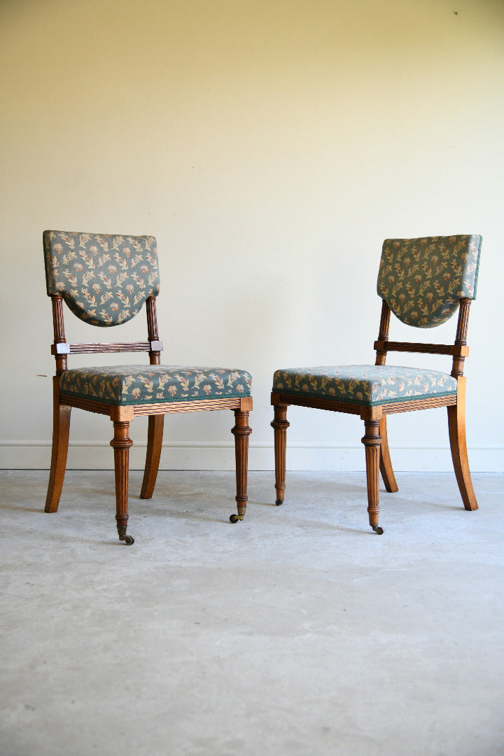 Seven Edwardian Oak Upholstered Dining Chairs