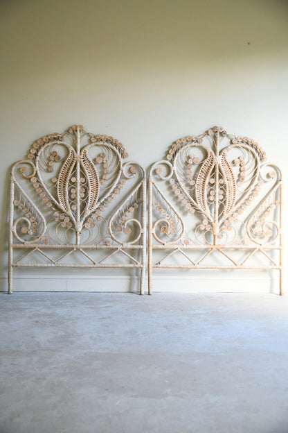 Pair of Vintage Peacock Wicker Single Bed Headboards