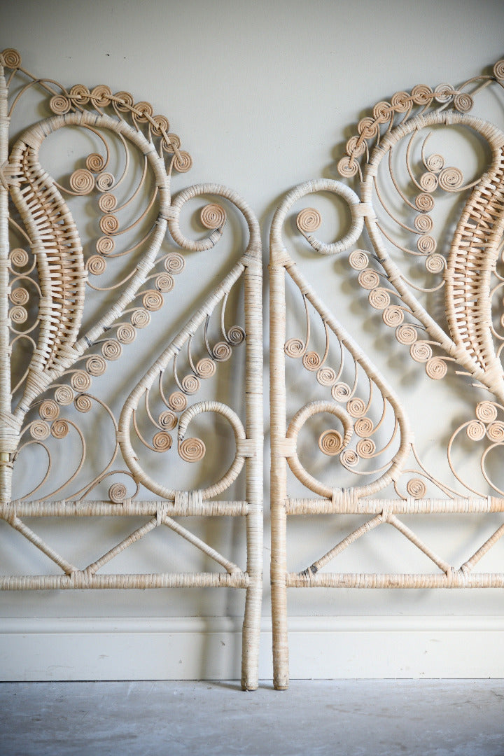 Pair of Vintage Peacock Wicker Single Bed Headboards