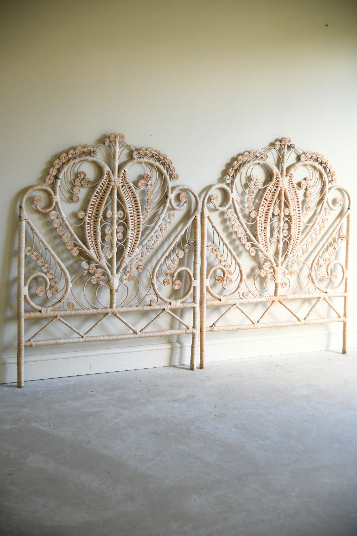 Pair of Vintage Peacock Wicker Single Bed Headboards