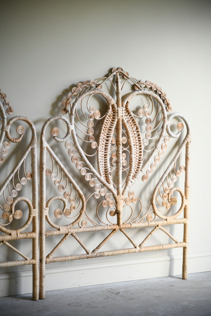 Pair of Vintage Peacock Wicker Single Bed Headboards