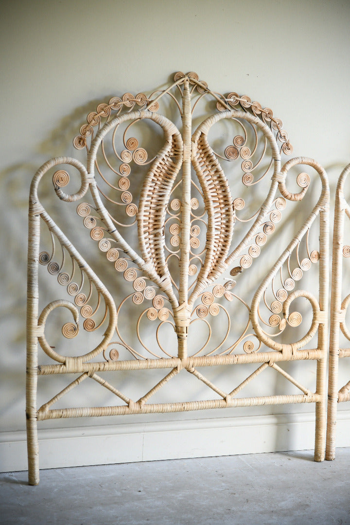 Pair of Vintage Peacock Wicker Single Bed Headboards
