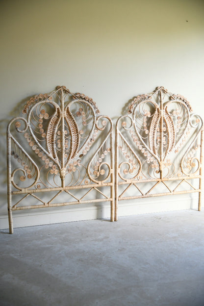 Pair of Vintage Peacock Wicker Single Bed Headboards
