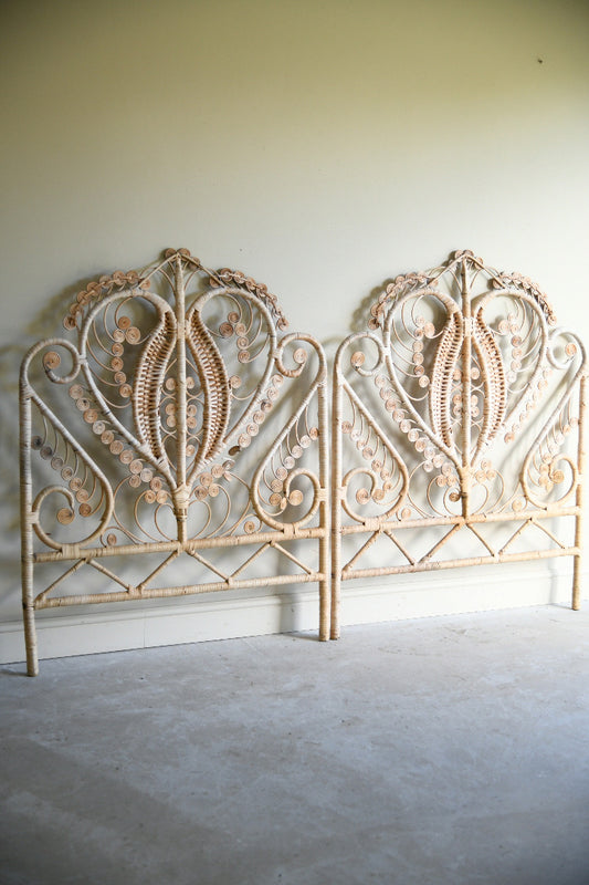Pair of Vintage Peacock Wicker Single Bed Headboards