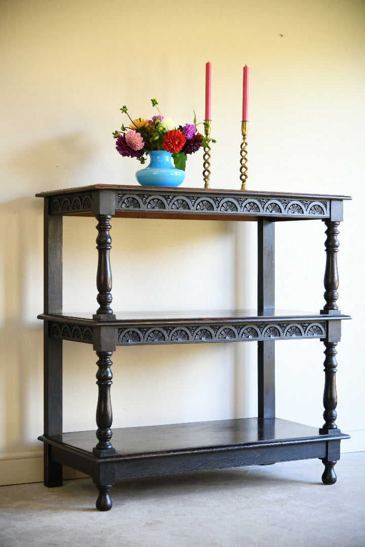 Late Victorian Carved Oak Three Tier Buffet