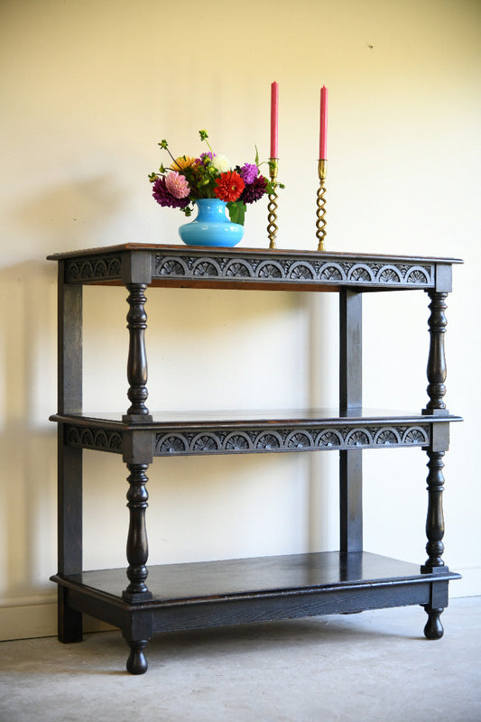 Late Victorian Carved Oak Three Tier Buffet