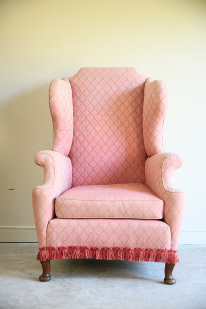 Pink Upholstered Wingback Armchair