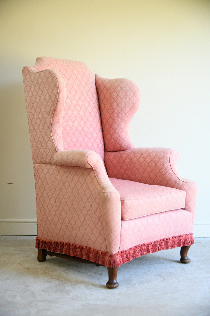 Pink Upholstered Wingback Armchair