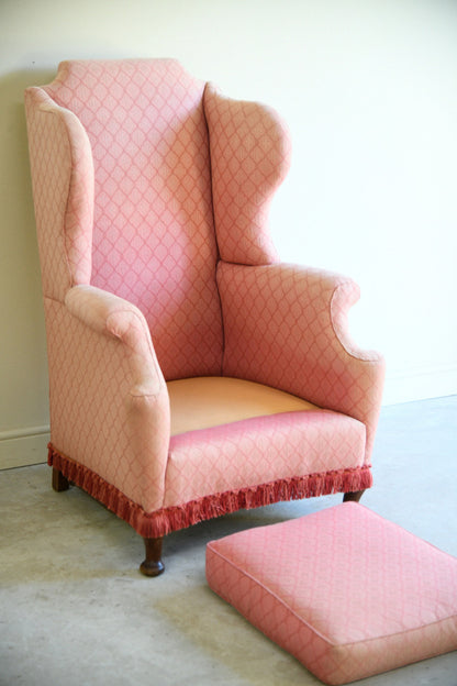 Pink Upholstered Wingback Armchair