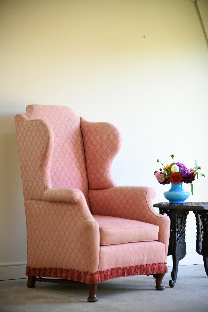 Pink Upholstered Wingback Armchair