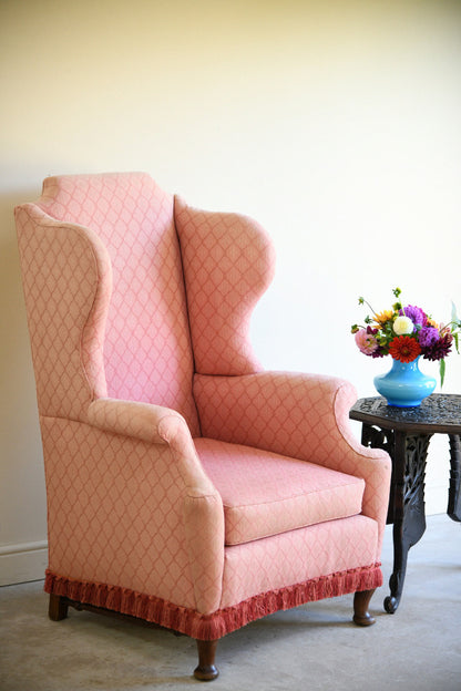 Pink Upholstered Wingback Armchair
