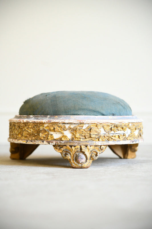 Antique Giltwood & Gesso Circular Footstool