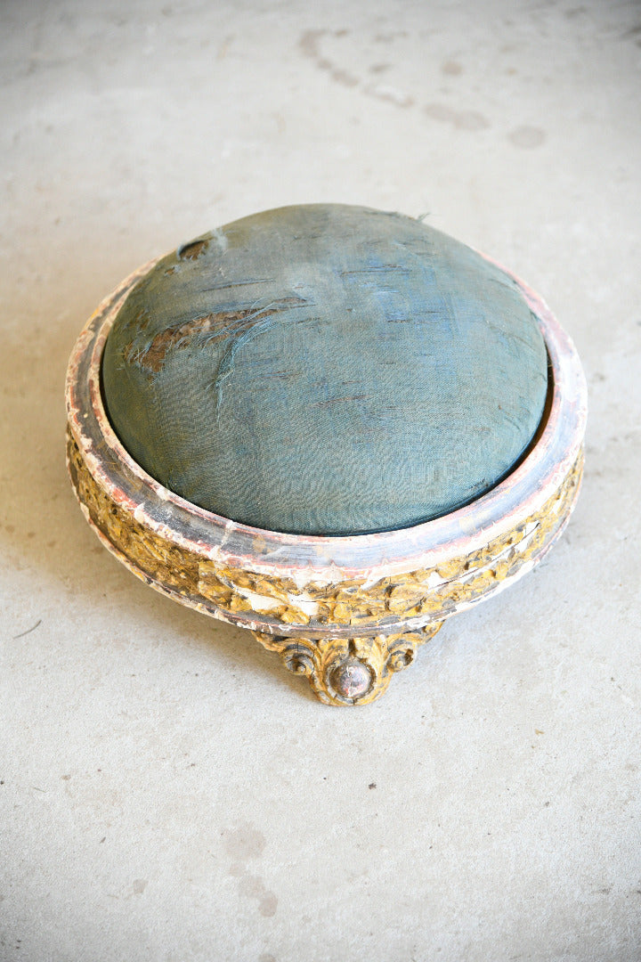 Antique Giltwood & Gesso Circular Footstool