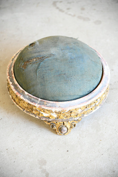 Antique Giltwood & Gesso Circular Footstool