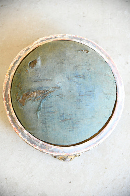 Antique Giltwood & Gesso Circular Footstool